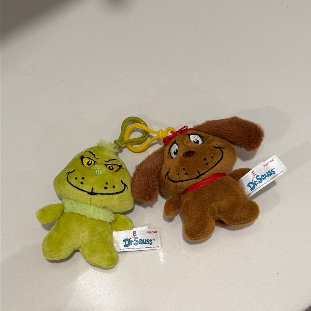 Dr. Seuss Green Grinch and Brown Max Keychains